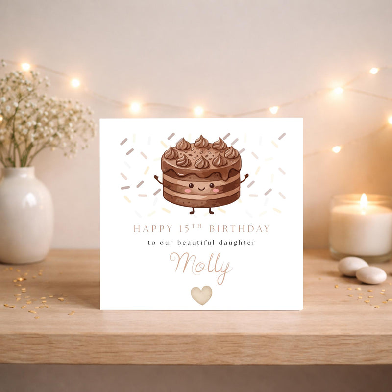 Personalised Birthday Card: Chocolate Cake Design for Any Relation or Special Friend, Any Age