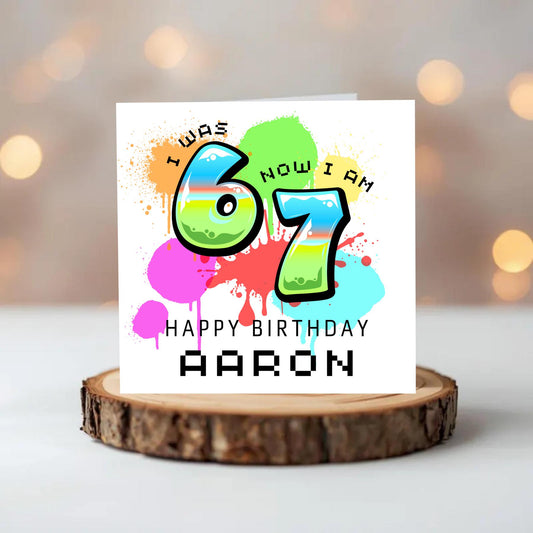 Meme Inspired Neon Splat Birthday Card - Personalised 7th Birthday Greetings Card