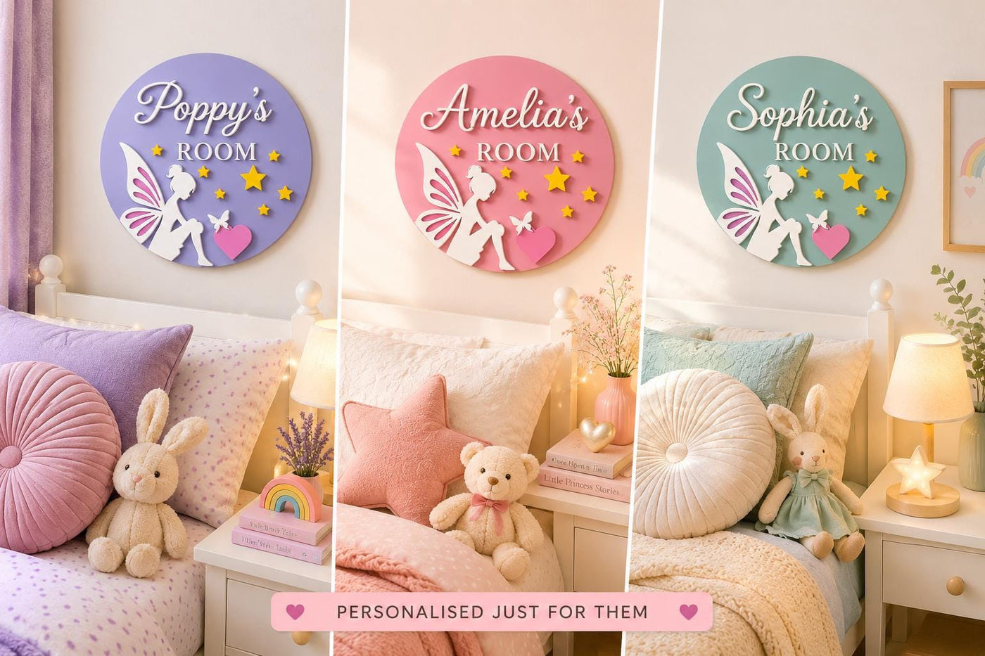 Personalised Fairy Name Sign | Acrylic Kids Bedroom Door Plaque, Whimsical Theme