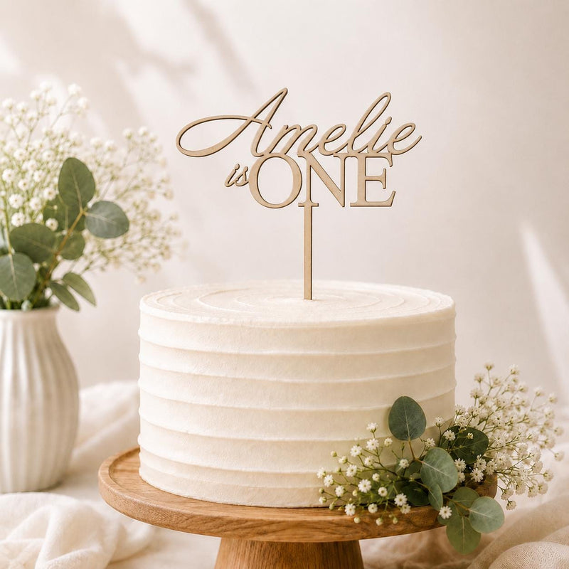 Personalised Wooden Cake Topper | Any Name & Age Custom Cake Decoration | First Birthday Cake Topper | Laser Cut Wood Party Decor