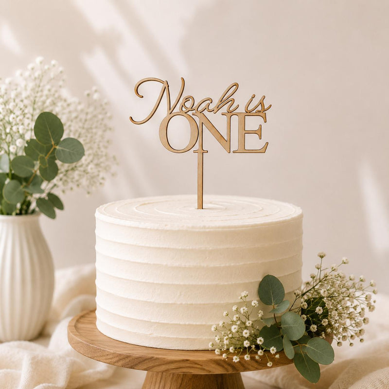Personalised Wooden Cake Topper | Any Name & Age Custom Cake Decoration | First Birthday Cake Topper | Laser Cut Wood Party Decor