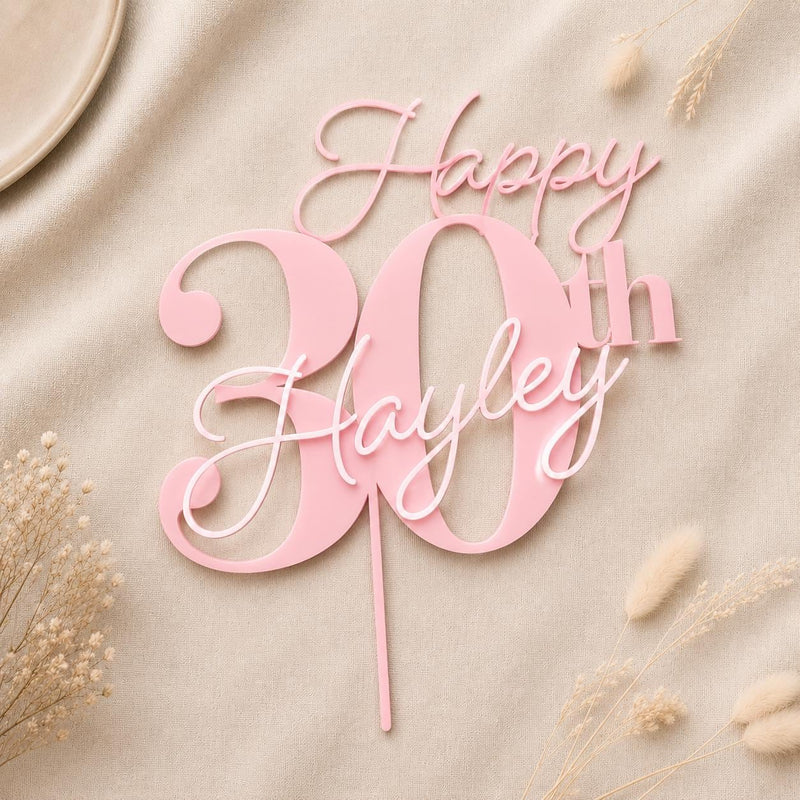 Acrylic Birthday Cake Topper | Customise Name and Number | Lots of Colour Combinations | Happy 30th