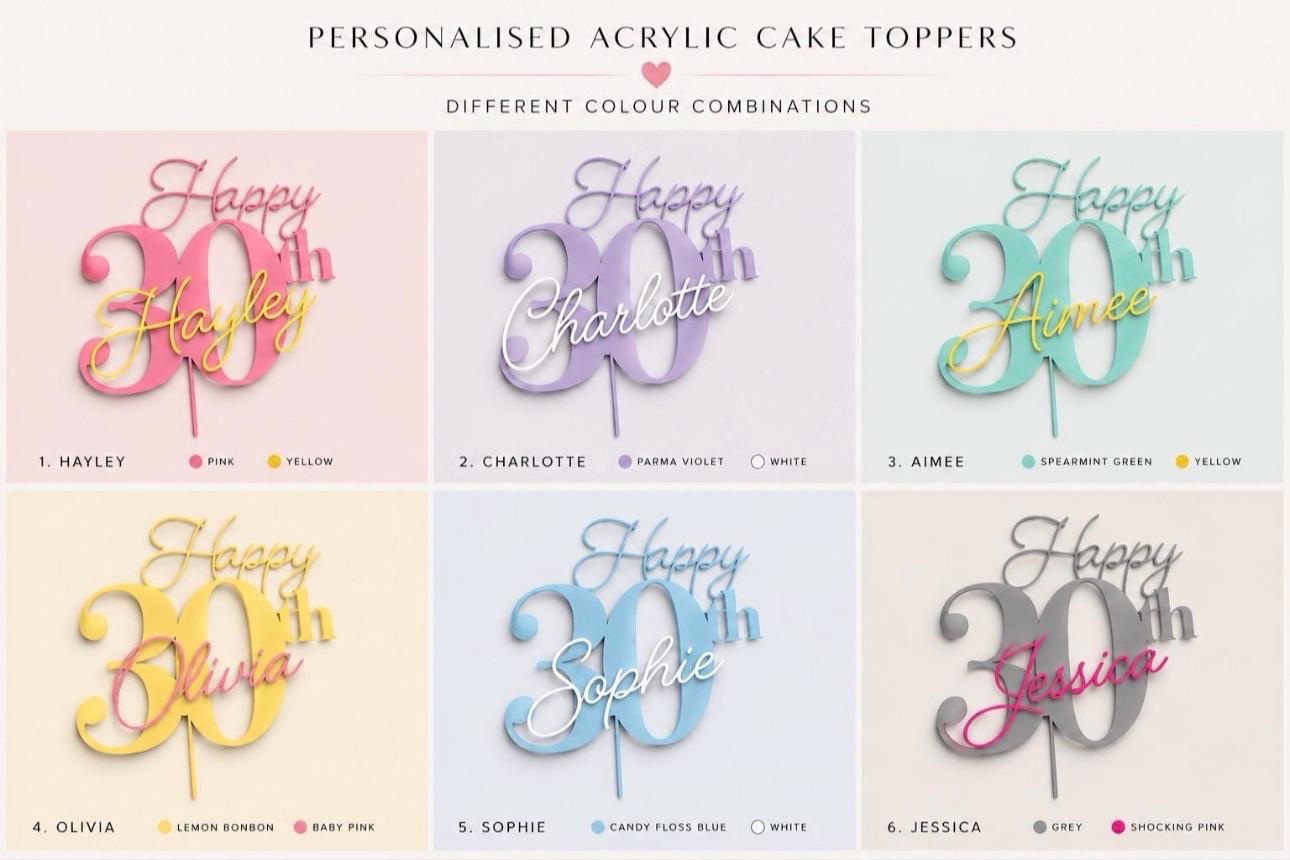 Acrylic Birthday Cake Topper | Customise Name and Number | Lots of Colour Combinations | Happy 21st