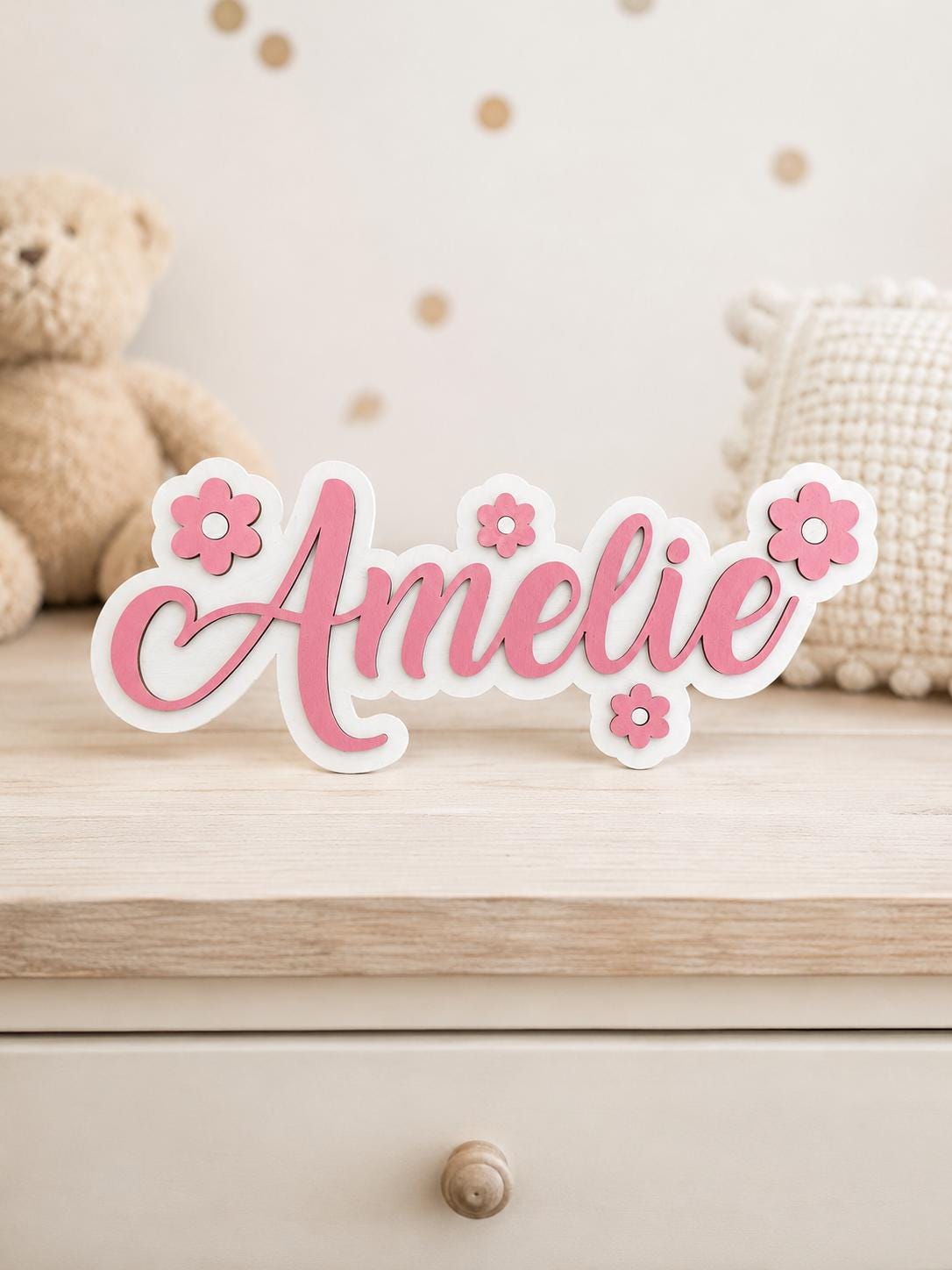 Personalised Wooden Name Sign | Daisy Flower Door Plaque, Nursery Decor