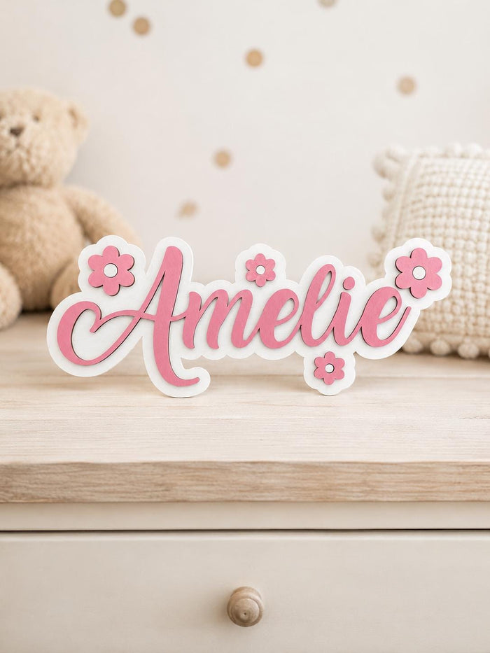 Personalised Wooden Name Sign | Daisy Flower Door Plaque, Nursery Decor