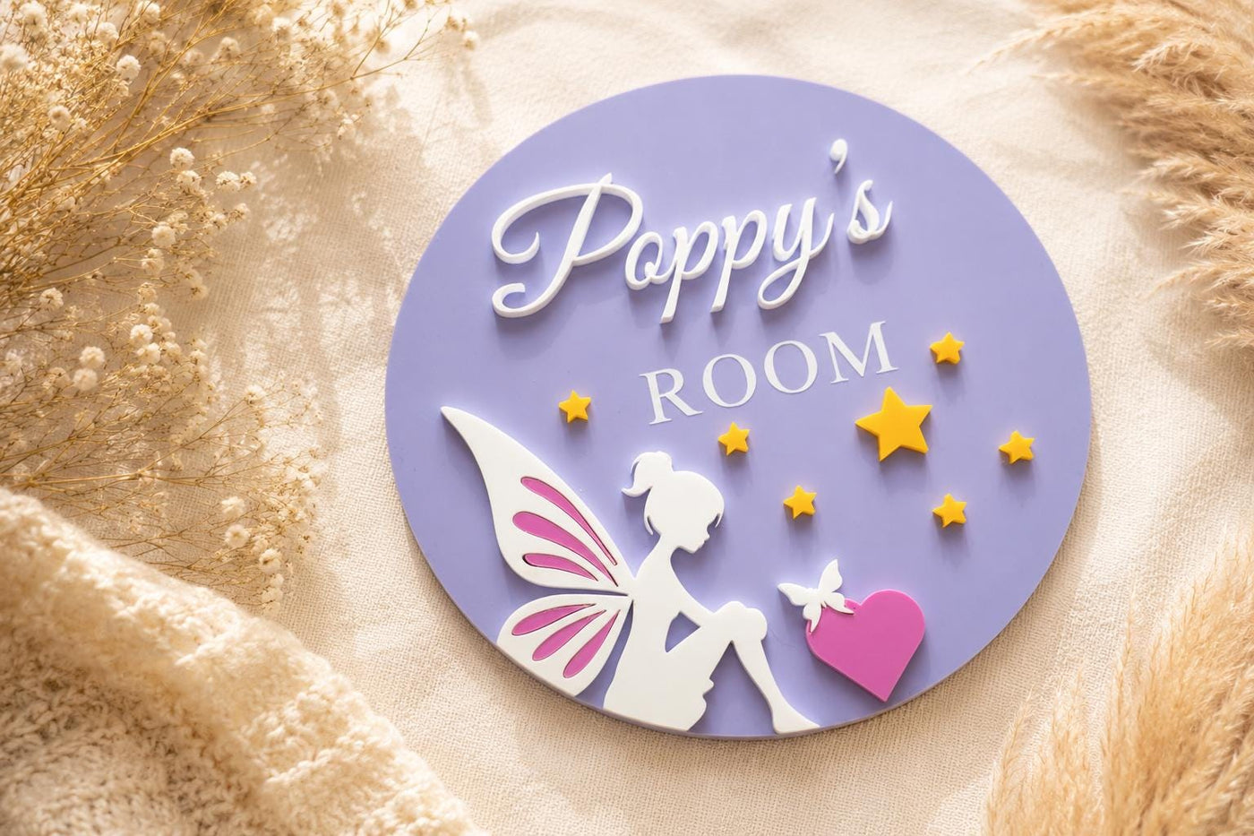 Personalised Fairy Name Sign | Acrylic Kids Bedroom Door Plaque, Whimsical Theme