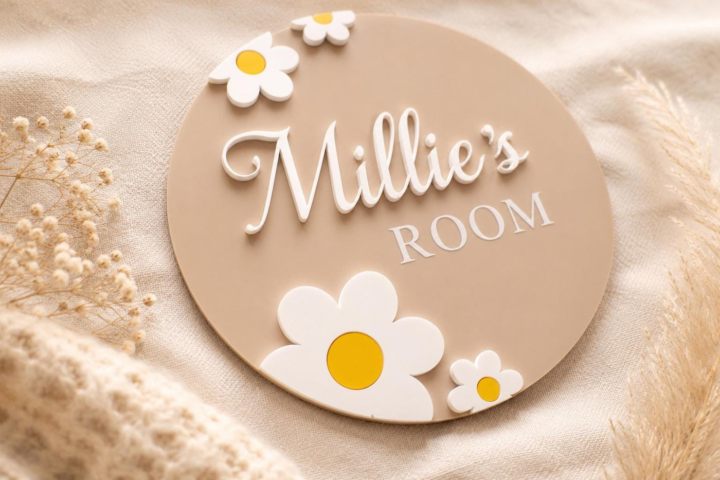 Personalised Daisy Acrylic Name Plaque | Girls Bedroom Nursery Decor, Kids Room Wall Art