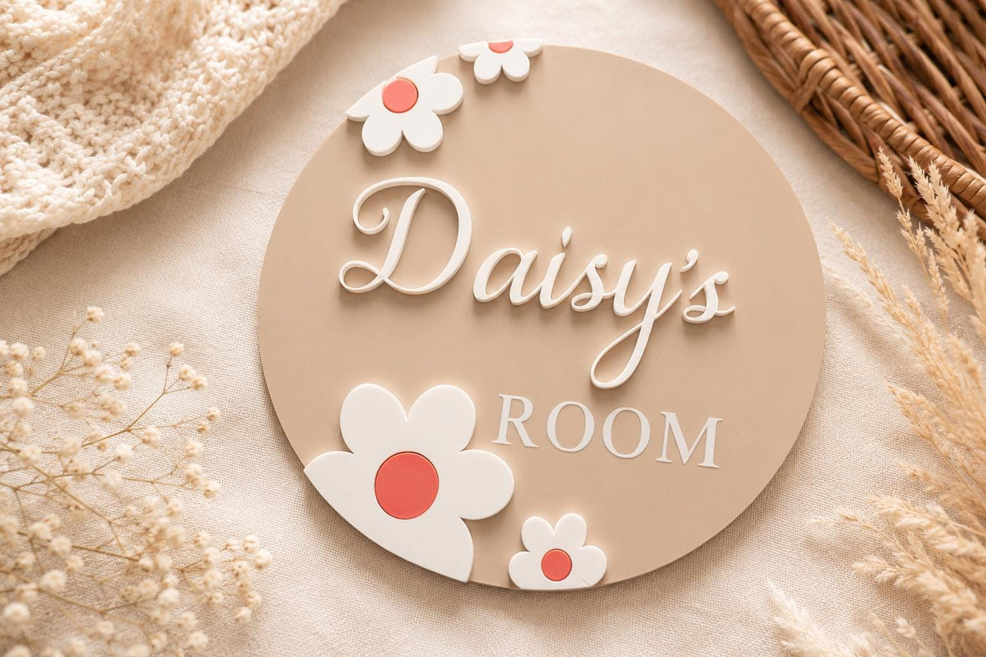 Personalised Daisy Flower Acrylic Name Sign | Kids Bedroom Door Plaque, Nursery Decor