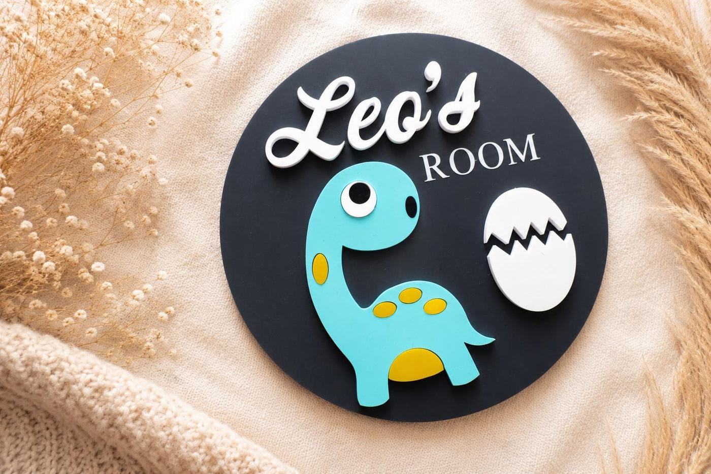 Personalised Dinosaur Acrylic Name Sign | Kids Room Door Plaque, Nursery Decor
