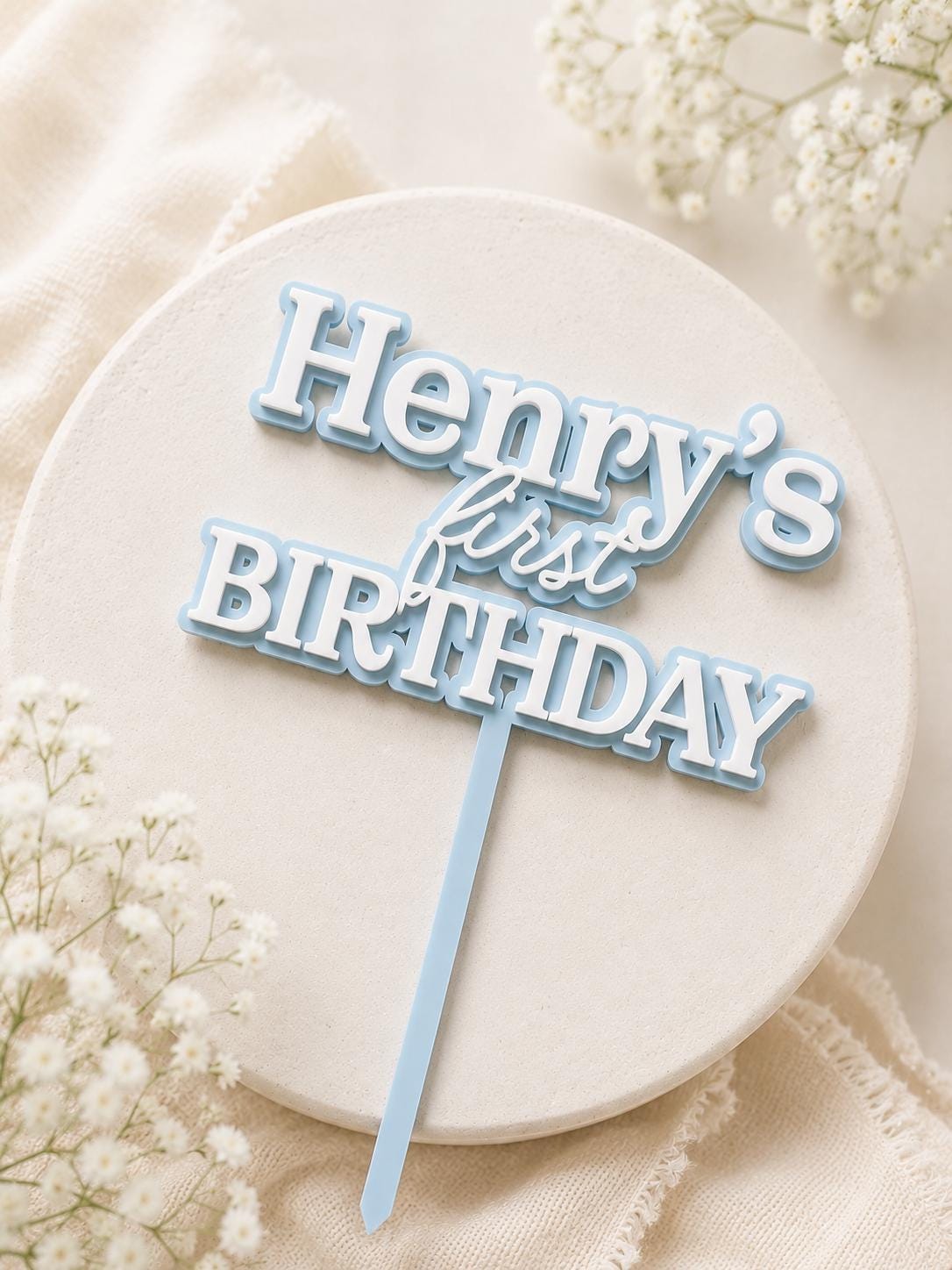 PERSONALISED First Birthday Cake Topper | Custom Name, Age & Colour Cake Topper | Acrylic Cake Decoration | Double Layer Cake Topper