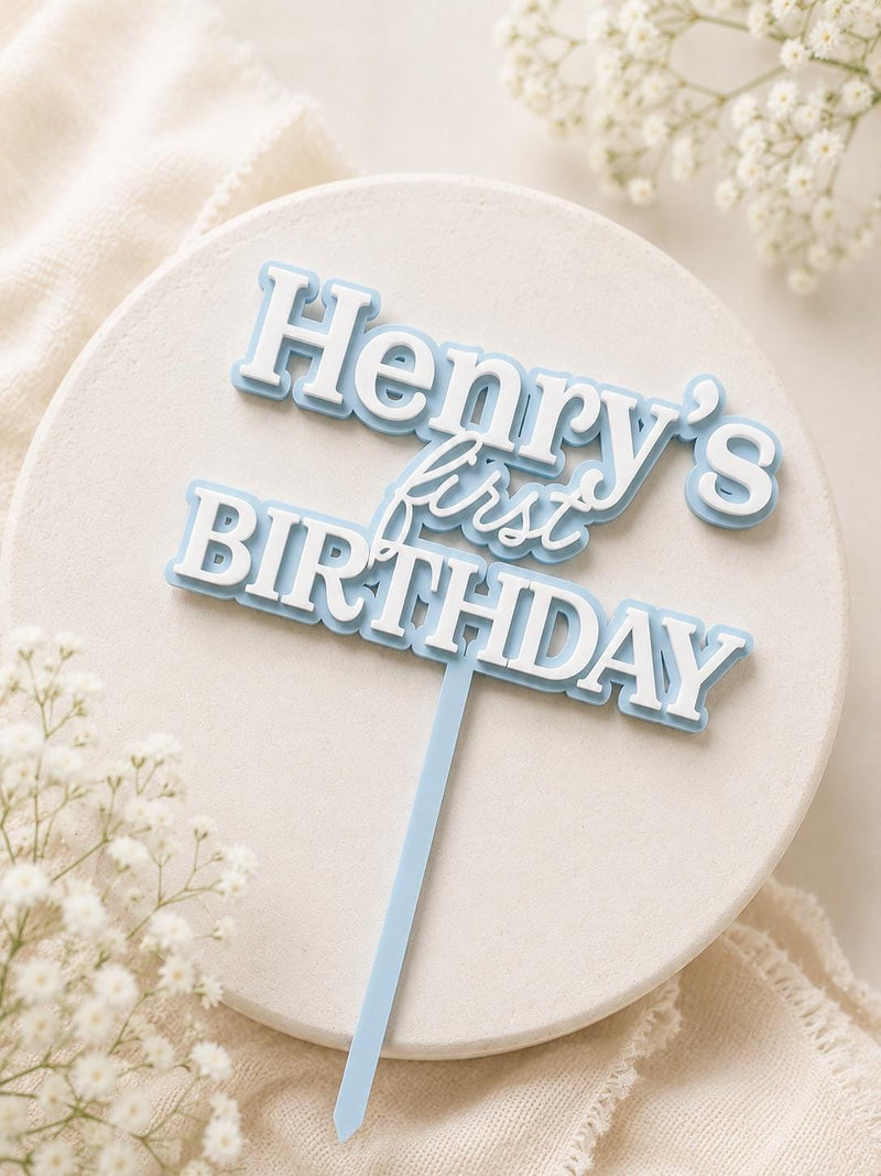 PERSONALISED First Birthday Cake Topper | Custom Name, Age & Colour Cake Topper | Acrylic Cake Decoration | Double Layer Cake Topper