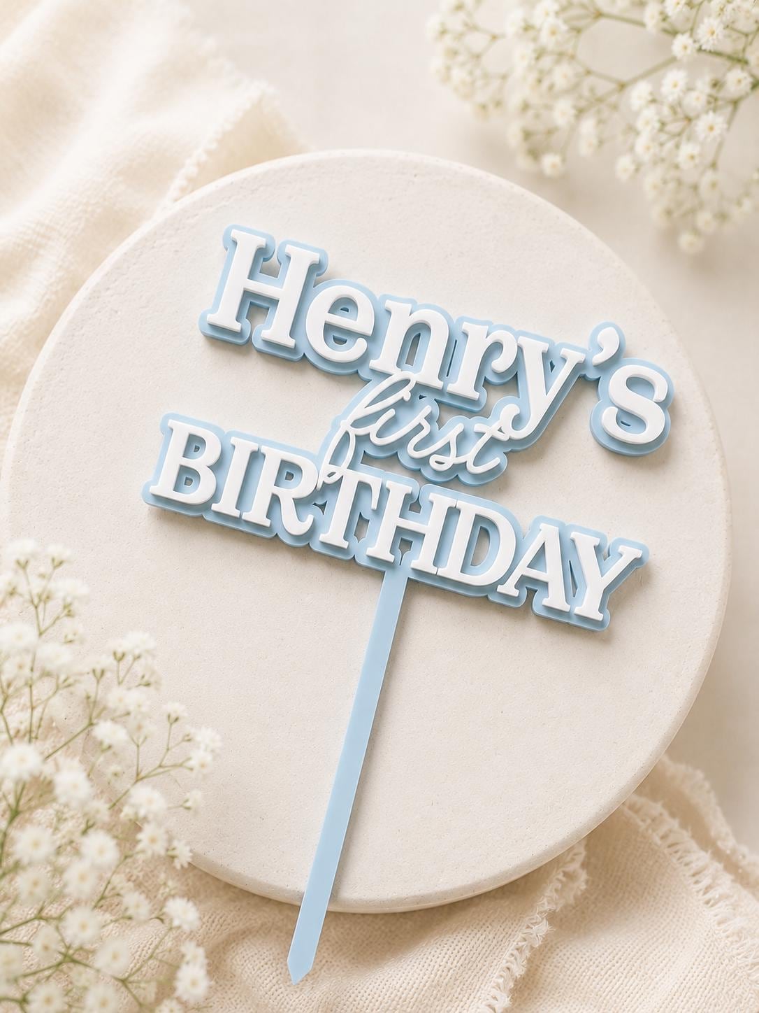 PERSONALISED First Birthday Cake Topper | Custom Name, Age & Colour Cake Topper | Acrylic Cake Decoration | Double Layer Cake Topper