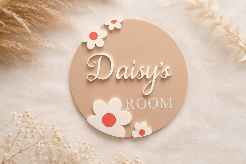 Personalised Daisy Flower Acrylic Name Sign | Kids Bedroom Door Plaque, Nursery Decor