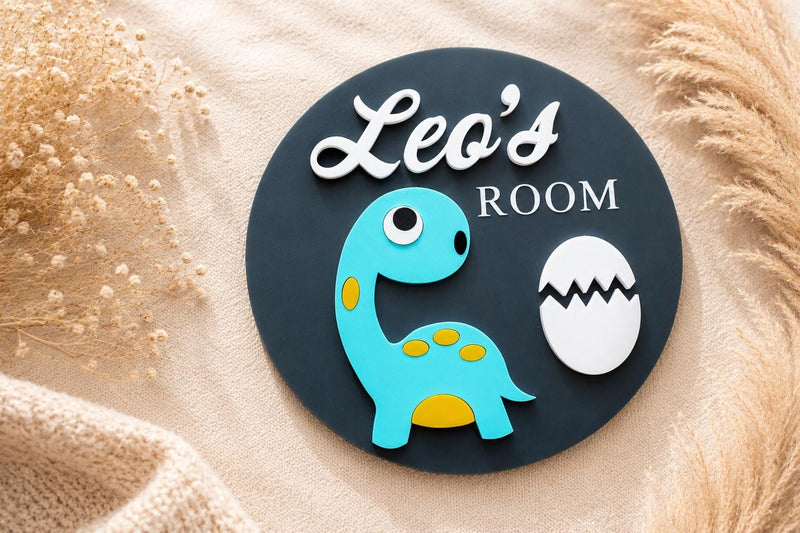 Personalised Dinosaur Acrylic Name Sign | Kids Room Door Plaque, Nursery Decor