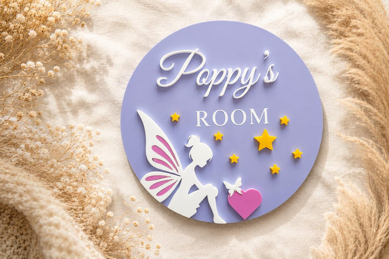 Personalised Fairy Name Sign | Acrylic Kids Bedroom Door Plaque, Whimsical Theme