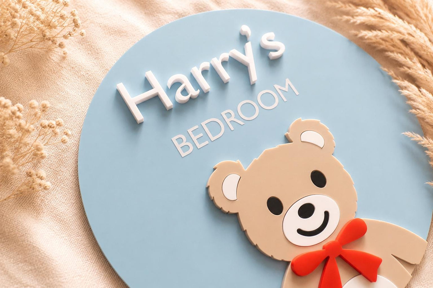 Personalised Teddy Bear Acrylic Name Sign | Kids Bedroom Door Plaque, Nursery Decor