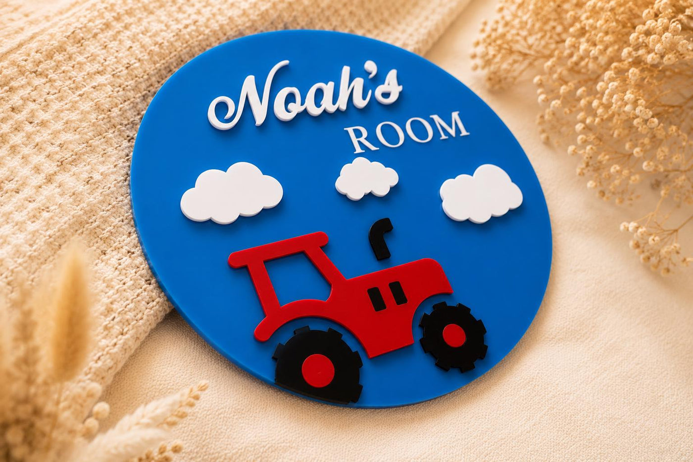Personalised Tractor Name Sign | Acrylic Kids Room Plaque, Farm Nursery Decor
