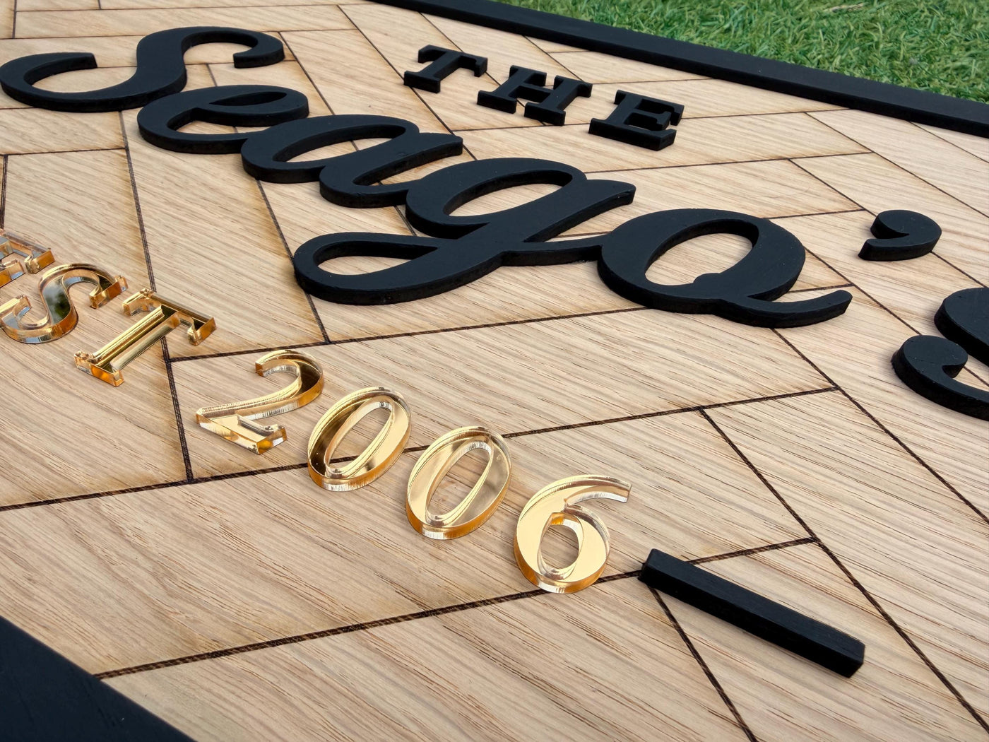 Personalised Wooden Family Name Sign | Custom Anniversary, Wedding & Housewarming Gift | Herringbone Wall Plaque