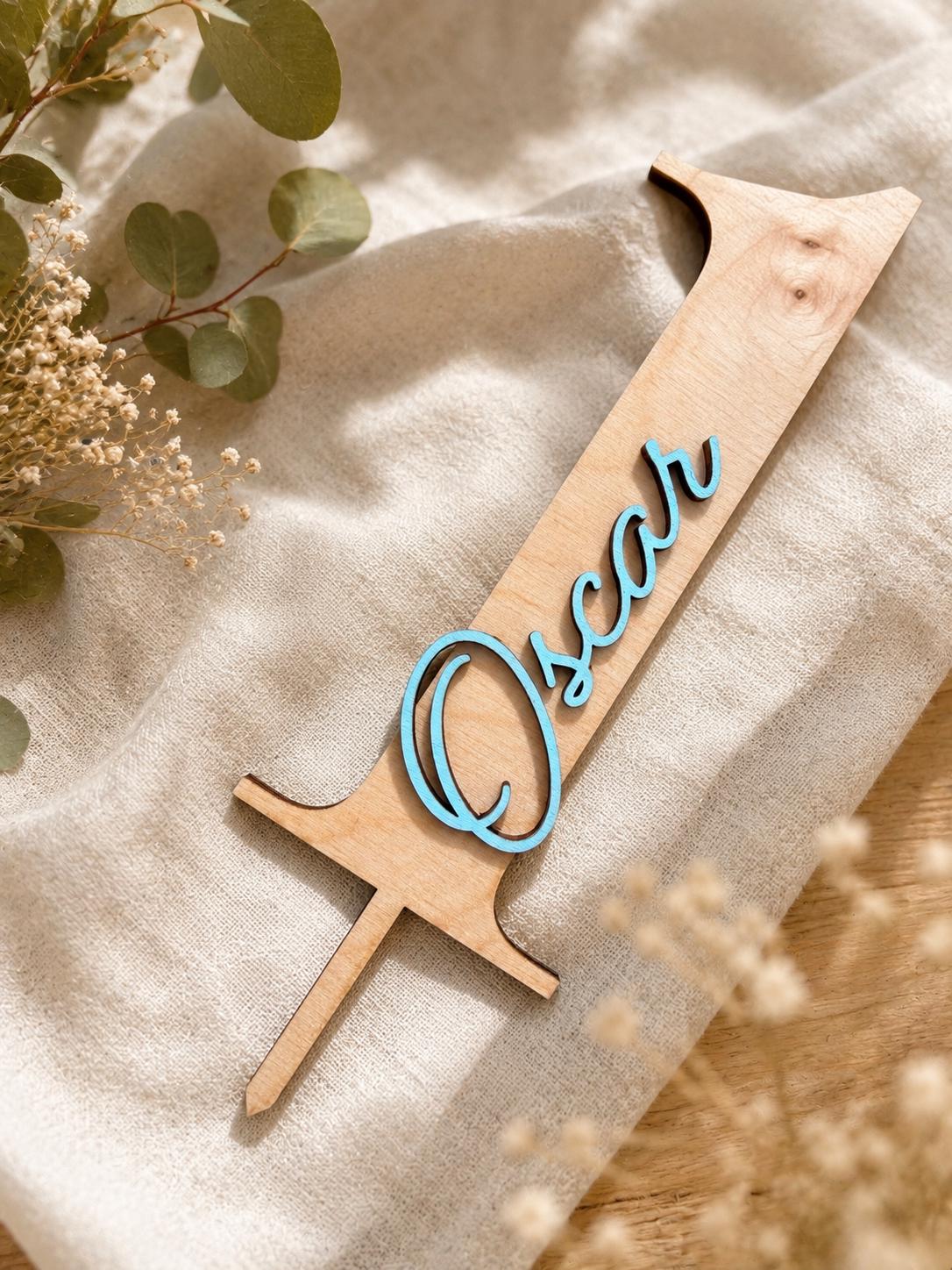 Personalised Wooden Cake Topper | Any Name & Any Age | Custom Birthday Cake Decoration | Choice of Name Colours | Baby Shower | Christening