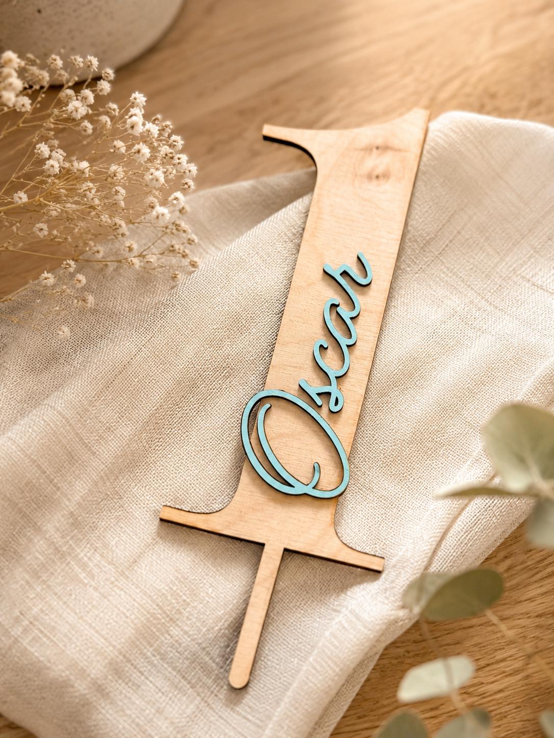 Personalised Wooden Cake Topper | Any Name & Any Age | Custom Birthday Cake Decoration | Choice of Name Colours | Baby Shower | Christening