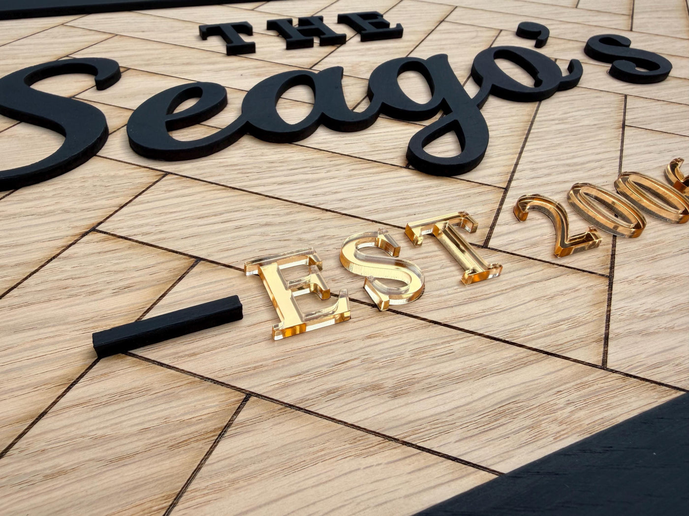 Personalised Wooden Family Name Sign | Custom Anniversary, Wedding & Housewarming Gift | Herringbone Wall Plaque