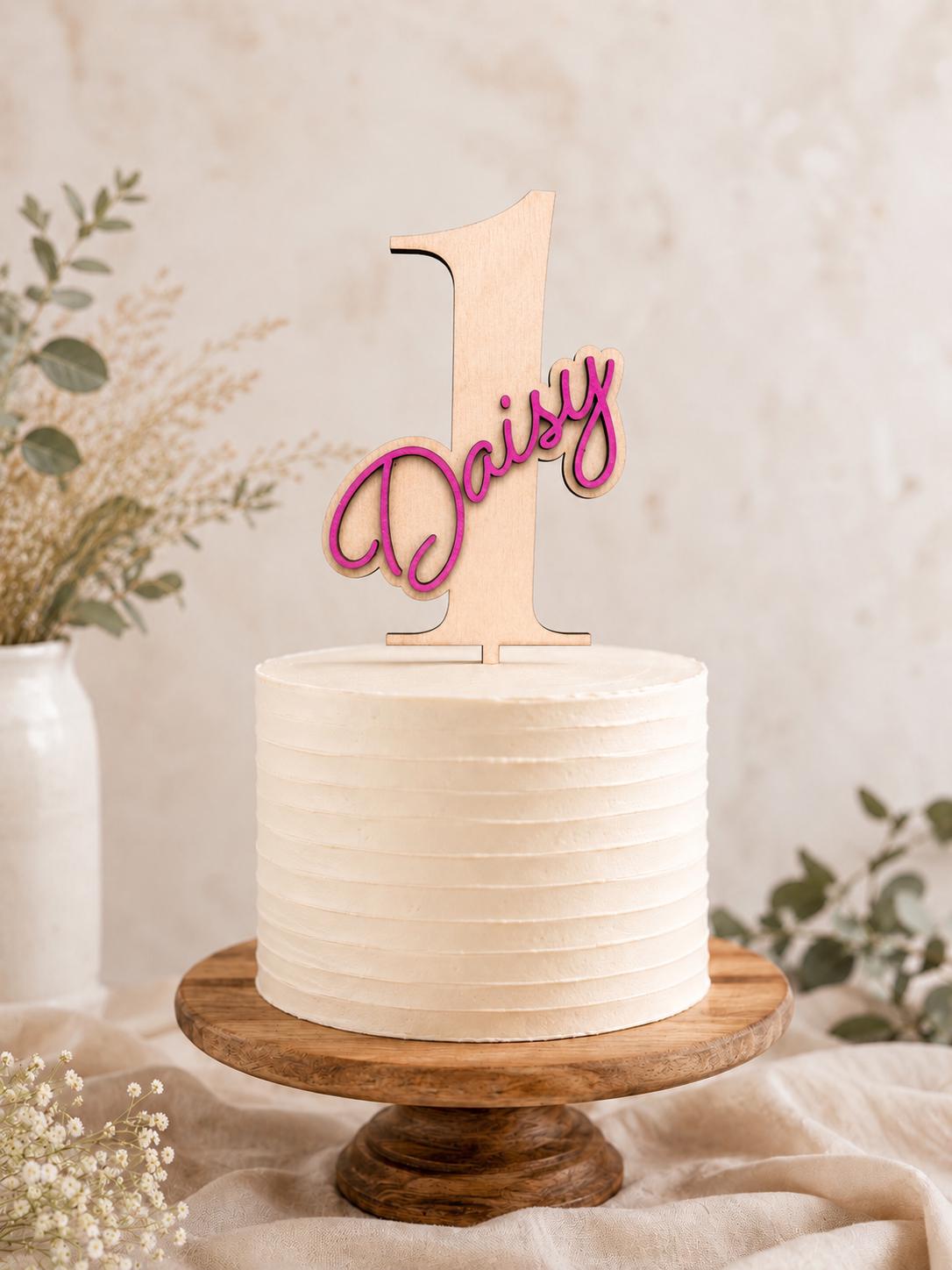 Personalised Wooden Cake Topper | Any Name & Any Age | Custom Birthday Cake Decoration | Choice of Name Colours | Baby Shower | Christening