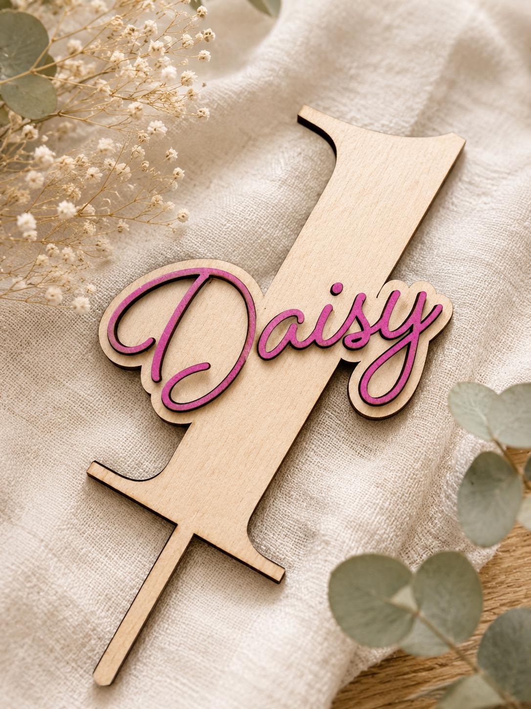 Personalised Wooden Cake Topper | Any Name & Any Age | Custom Birthday Cake Decoration | Choice of Name Colours | Baby Shower | Christening