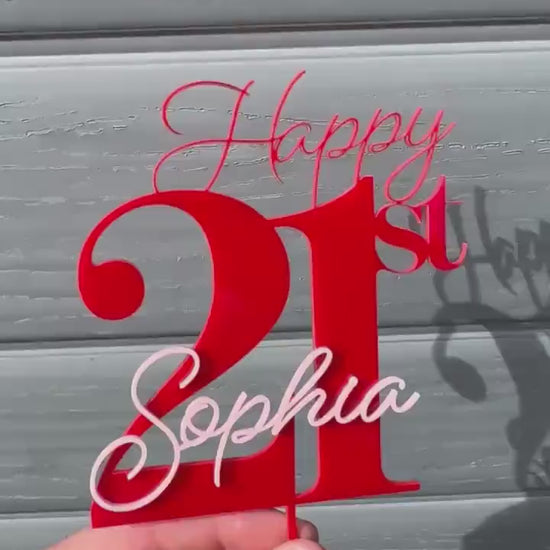 Acrylic Birthday Cake Topper | Customise Name and Number | Lots of Colour Combinations | Happy 21st