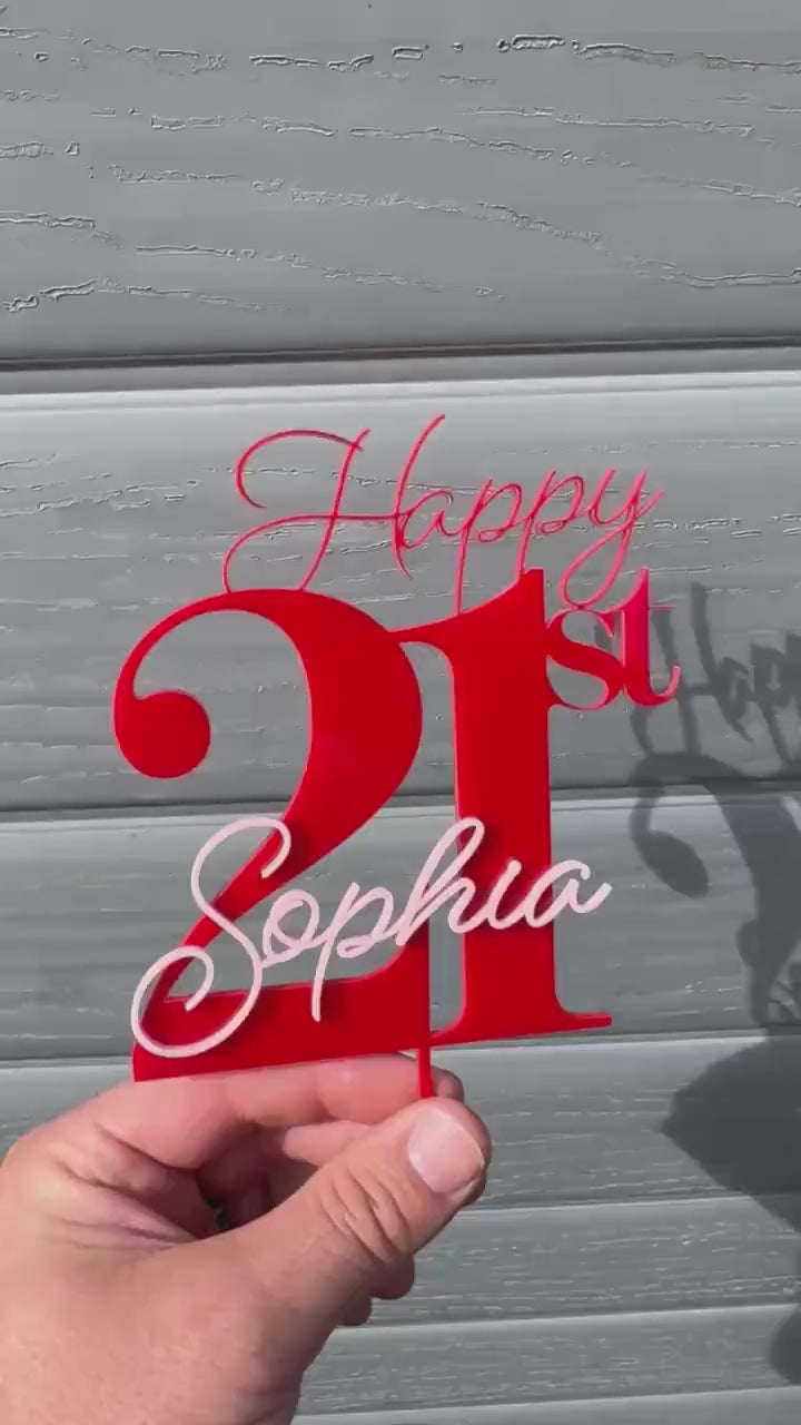 Acrylic Birthday Cake Topper | Customise Name and Number | Lots of Colour Combinations | Happy 21st