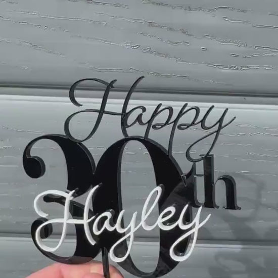 Acrylic Birthday Cake Topper | Customise Name and Number | Lots of Colour Combinations | Happy 30th