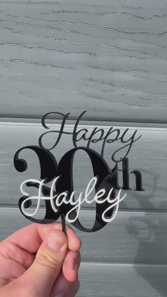 Acrylic Birthday Cake Topper | Customise Name and Number | Lots of Colour Combinations | Happy 30th